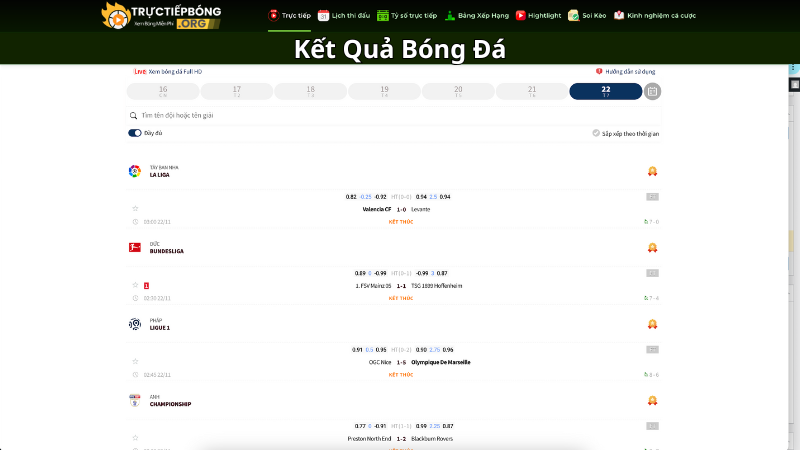 Kết quả bóng đá cập nhật nhanh chóng và chính xác