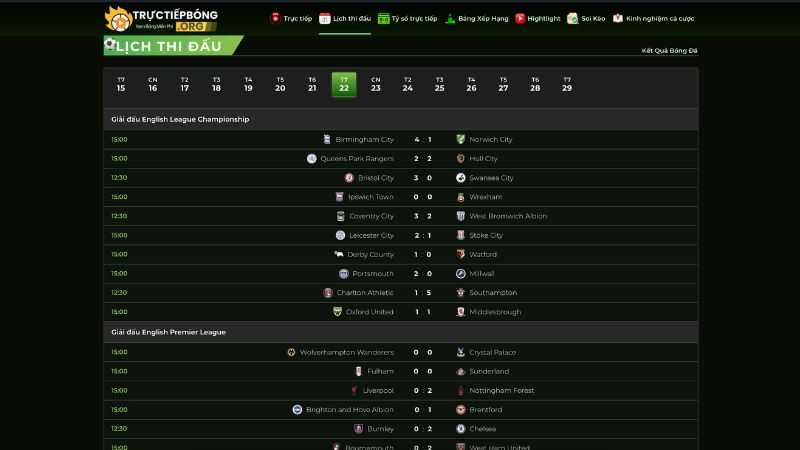 Lịch thi đấu bóng đá cập nhật sớm nhất hiện nay