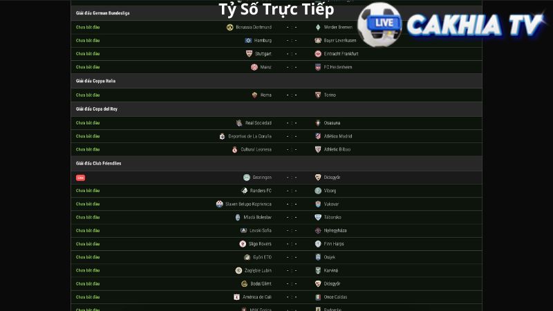 Bao phủ toàn diện các giải đấu trong hệ thống tỷ số trực tiếp tại Cakhia TV