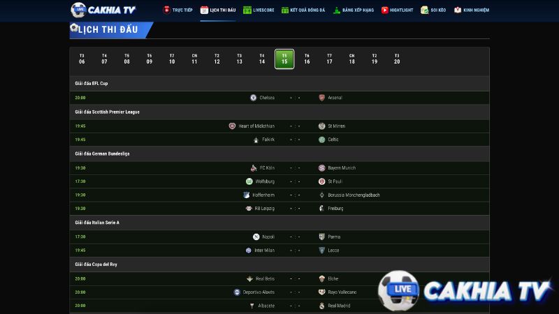Hướng dẫn xem lịch thi đấu trên Cakhia TV