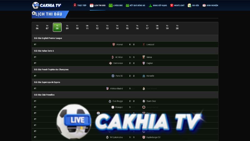 Lịch thi đấu bóng đá chính xác, dễ theo dõi